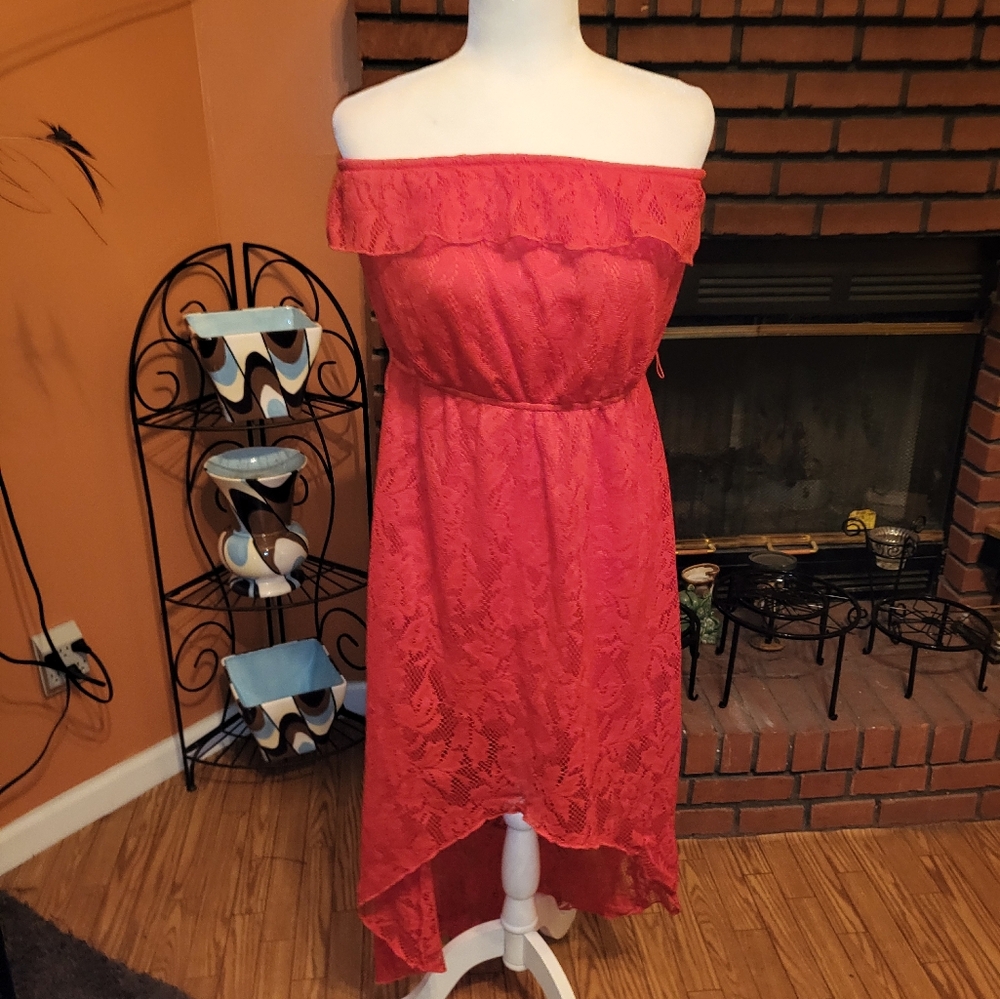 Elegant Off-Shoulder Orange Lace Dress